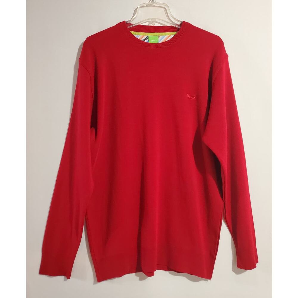 BOSS Hugo Boss 100% Wool Embroidered Logo Crewneck Sweater Mens Size XXL Red